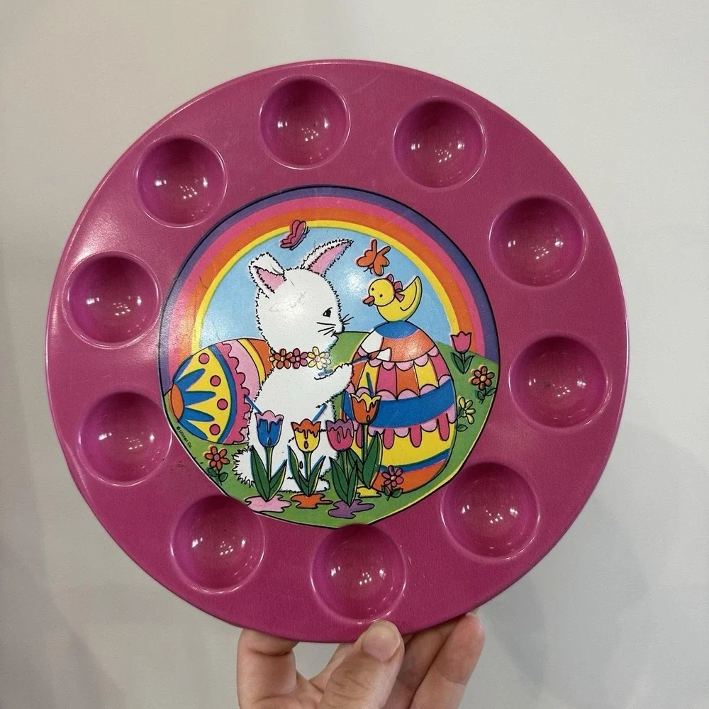 Vintage Ullmanware Easter Egg Tray Pink Plastic Bunny Tray Holds 10‎ Eggs Chick
